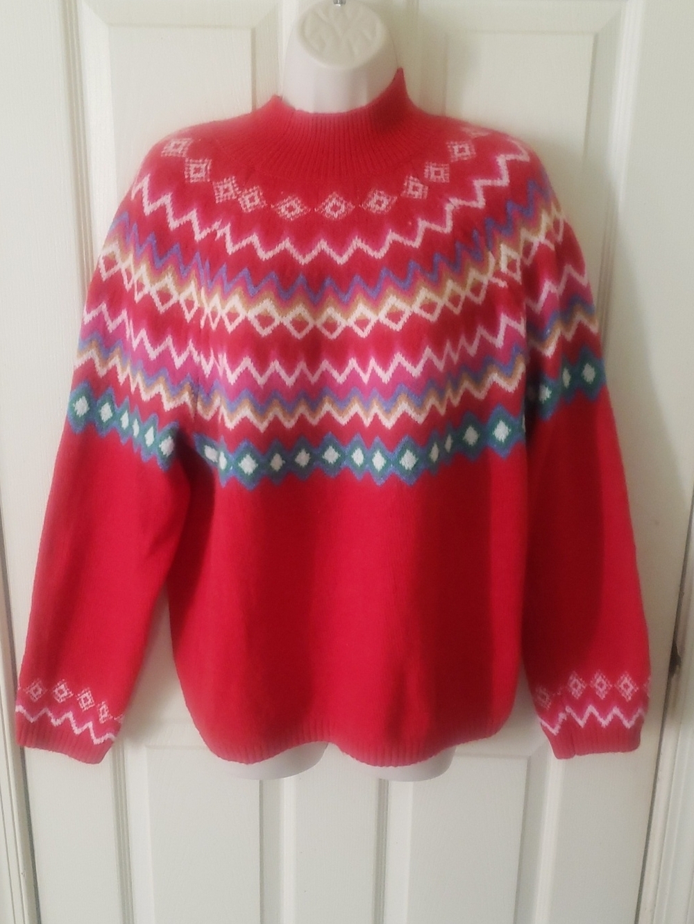 Croft & Barrow Red Fair Isle Turtleneck Sweater, PXL